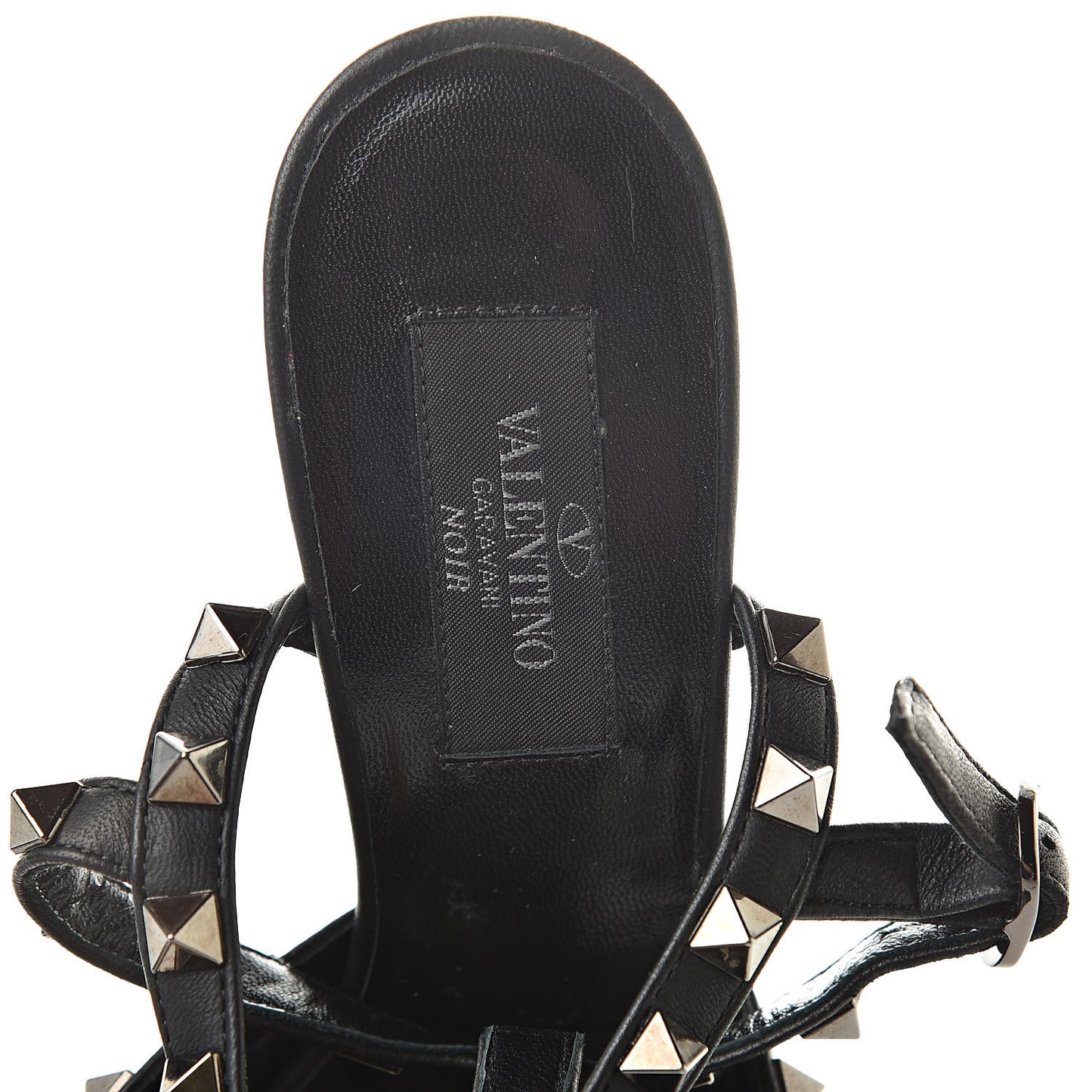 Nappa Rockstud Ankle Strap Low Heel Pumps 35.5 Black