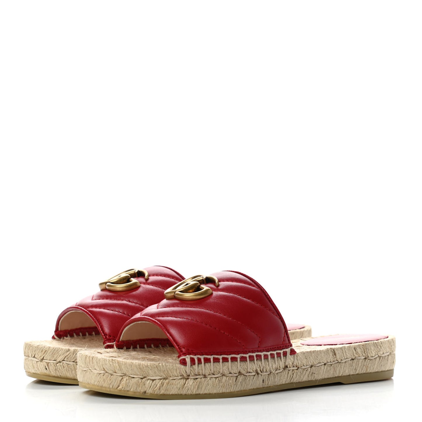 Nappa Matelasse GG Marmont Espadrille Slide Sandals 35 Hibiscus Red