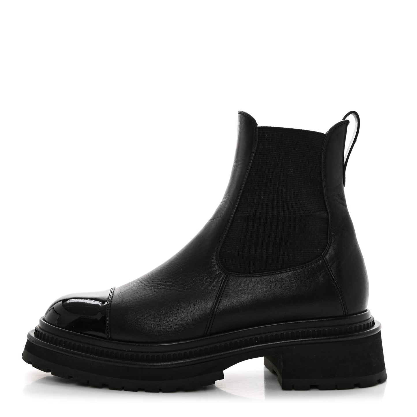 Crumpled Patent Cap Toe Ankle Boots 37.5 Black
