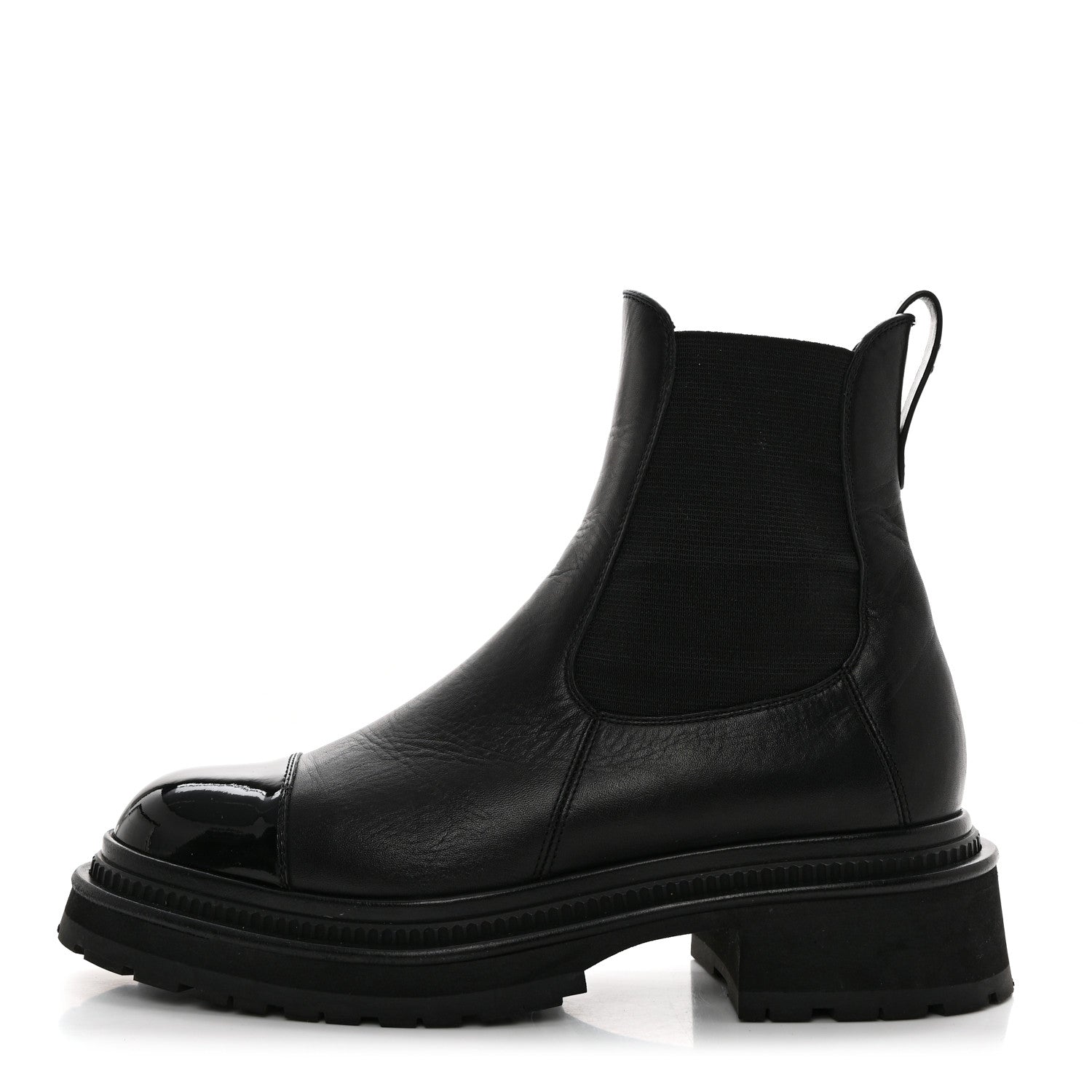 Chanel Crumpled Patent Cap Toe Ankle Boots 37.5 Black 1 of 9