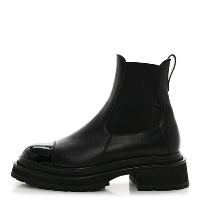 Chanel Crumpled Patent Cap Toe Ankle Boots 37.5 Black 1 of 9