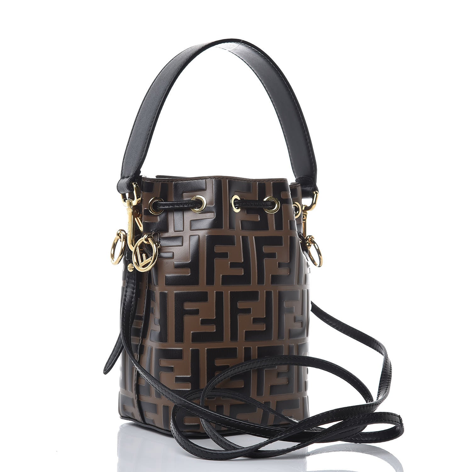 Fendi Vitello Liberty F is Fendi Bi-Color FF 1974 Embossed Mini Mon Tresor Bucket Bag Maya Black 3 of 7