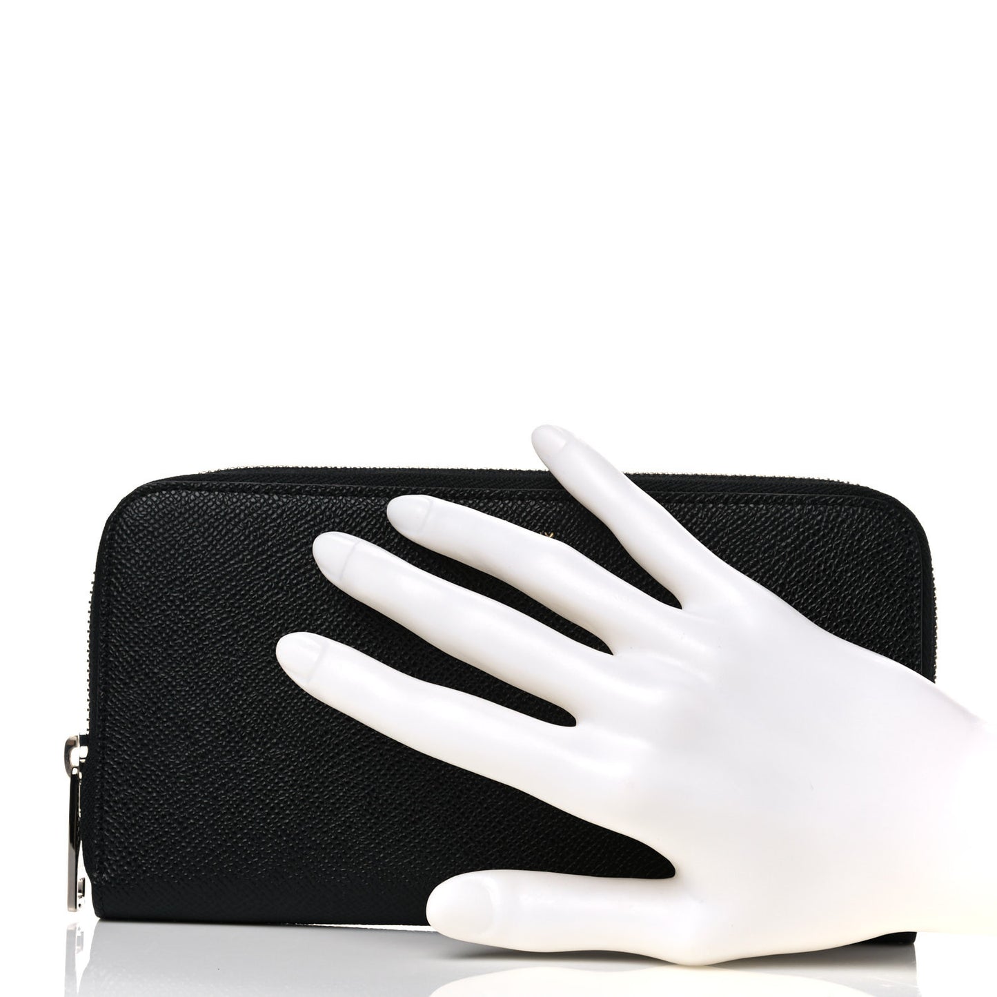 Grained Calfskin Zip Around Wallet Black