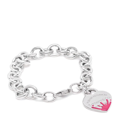 Tiffany Sterling Silver Enamel Return to Tiffany Color Splash Heart Tag Bracelet Pink 1 of 5