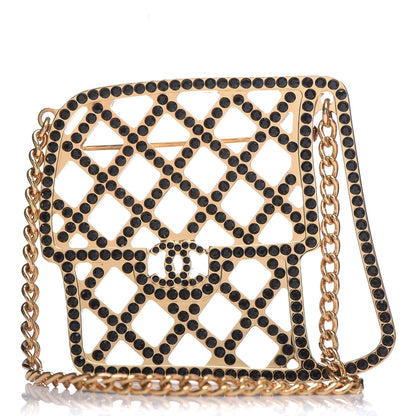 Chanel Crystal Flap Bag Brooch Black Gold 1 of 4