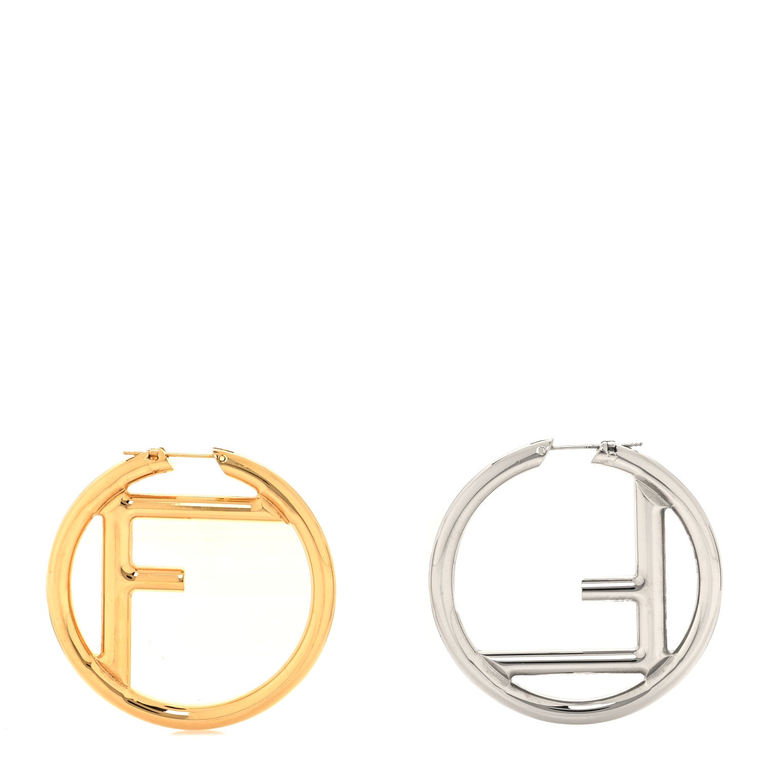 Fendi Metal FF Hoop Earrings Gold Silver 1 of 4