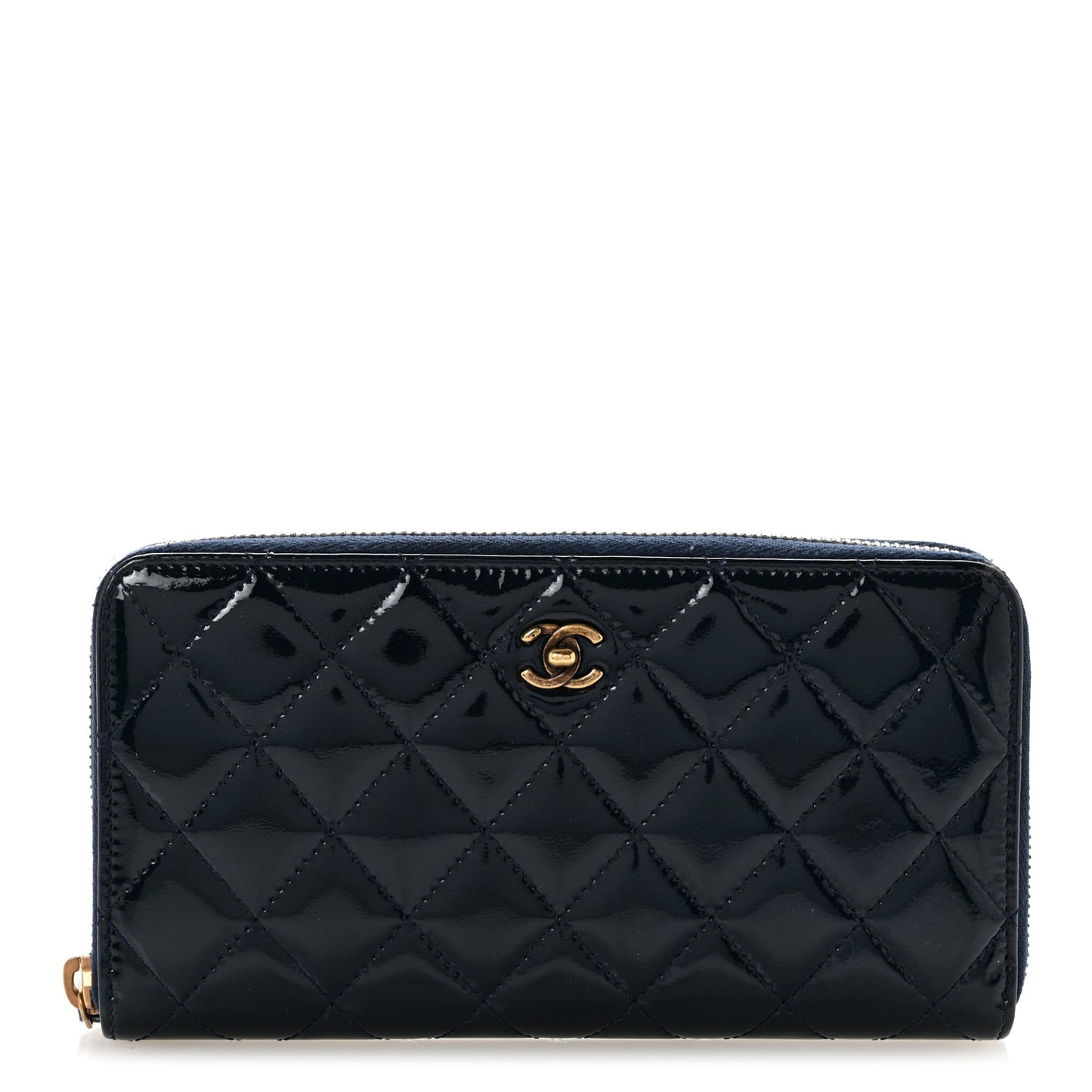Patent Calfskin Quilted Large Gusset Zip Around Wallet Blue Blue