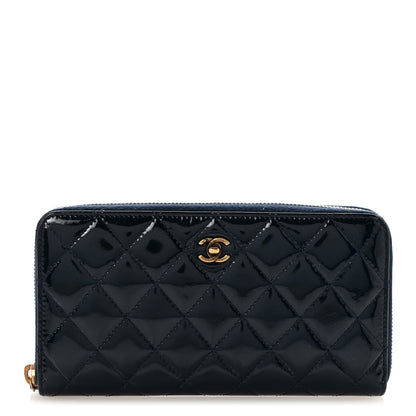 Chanel Patent Calfskin Quilted Large Gusset Zip Around Wallet Blue Blue 1 of 11