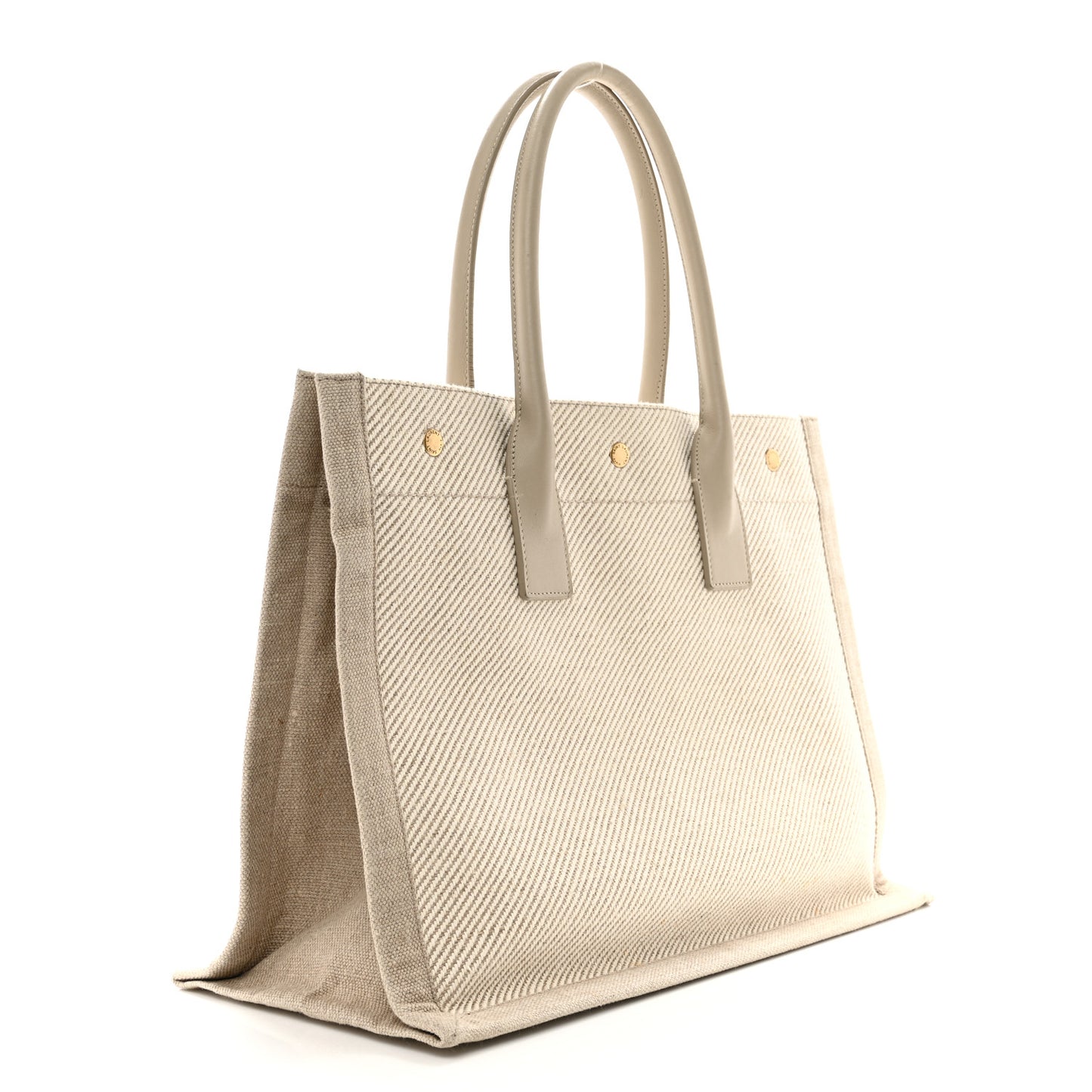 SAINT LAURENT Linen Calfskin Small Rive Gauche Tote Beige Sea Salt