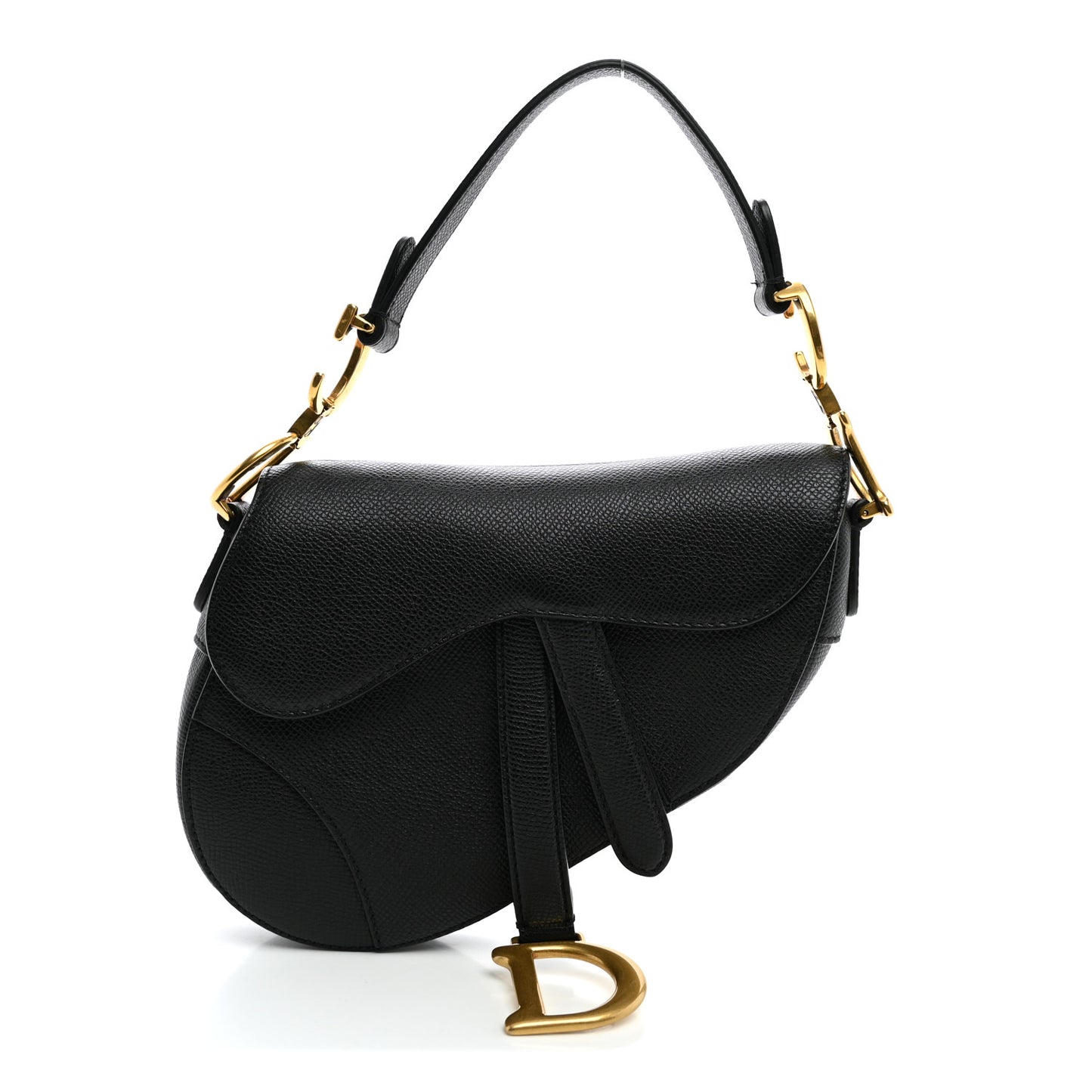 Grained Calfskin Mini Saddle Bag Black