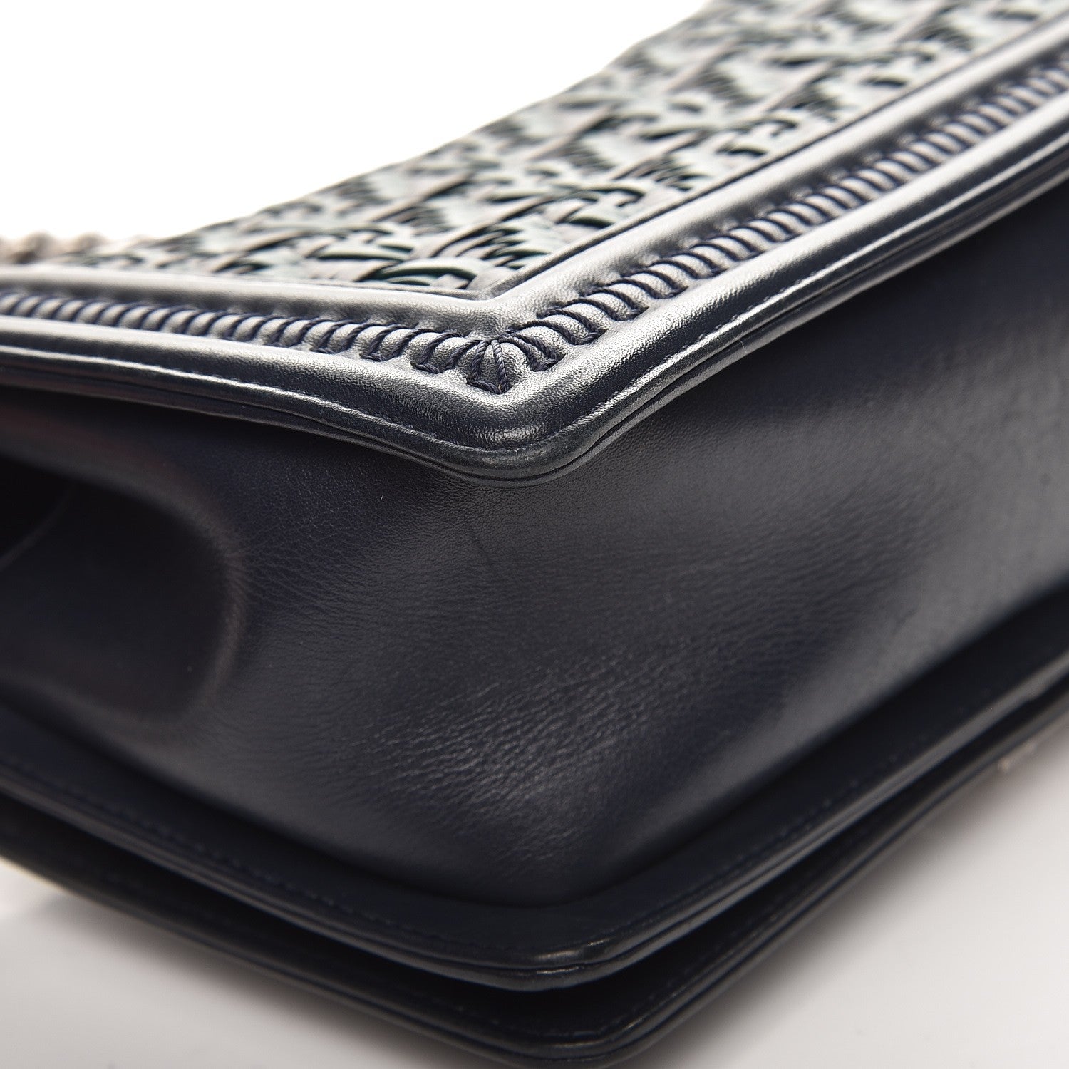 Chanel Calfskin Woven Medium Boy Flap Navy Green 13 of 14