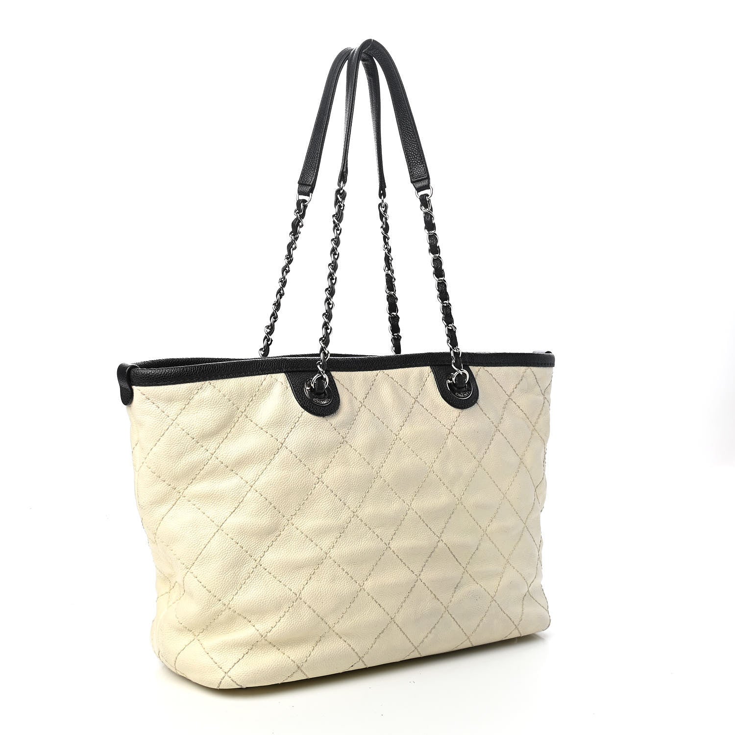 Chanel Grained Calfskin Quilted Small Daily Tote Dark White Black 3 of 8