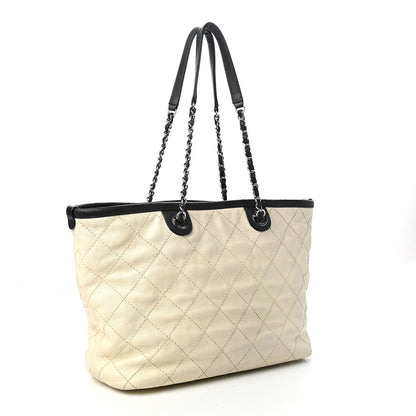 Chanel Grained Calfskin Quilted Small Daily Tote Dark White Black 3 of 8
