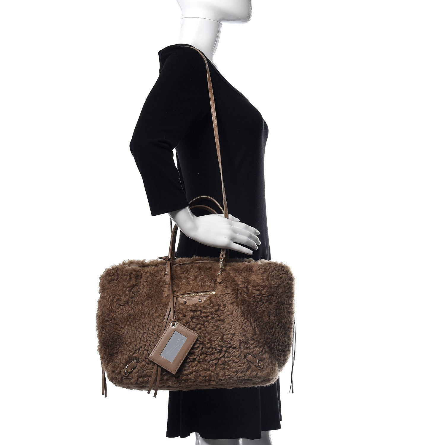 Balenciaga Shearling Papier B4 Zip Around Tote Marron 2 of 12