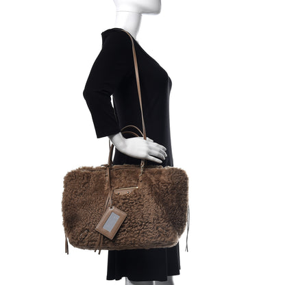 Balenciaga Shearling Papier B4 Zip Around Tote Marron 2 of 12