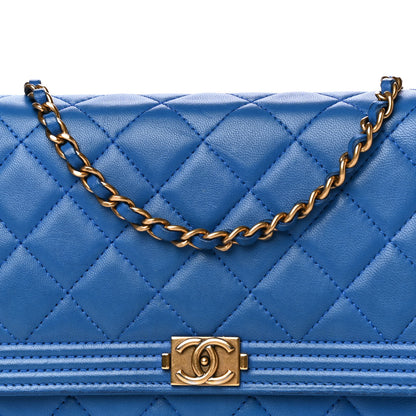 Chanel Lambskin Quilted Boy Wallet On Chain WOC Blue 7 of 13