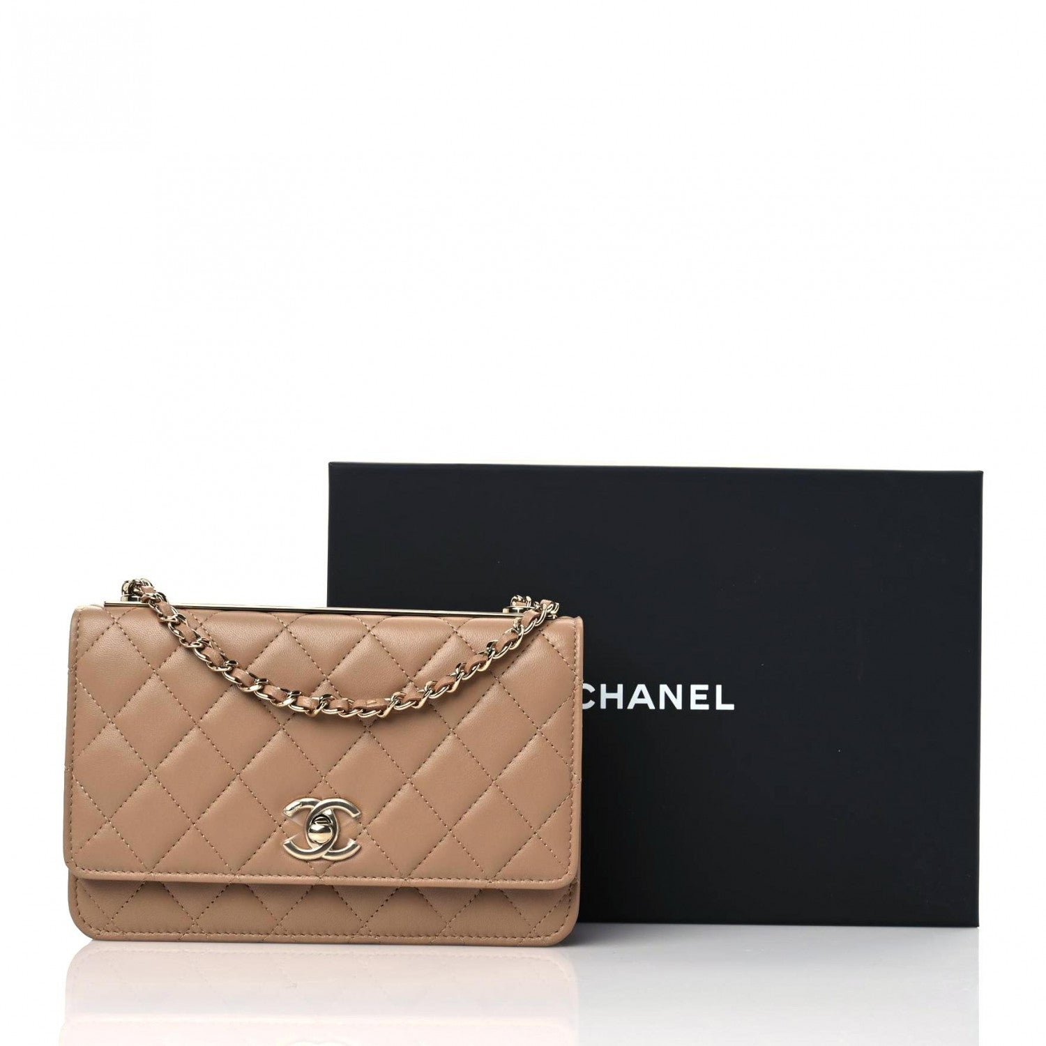 Chanel Lambskin Quilted Trendy CC Wallet On Chain WOC Beige 13 of 13