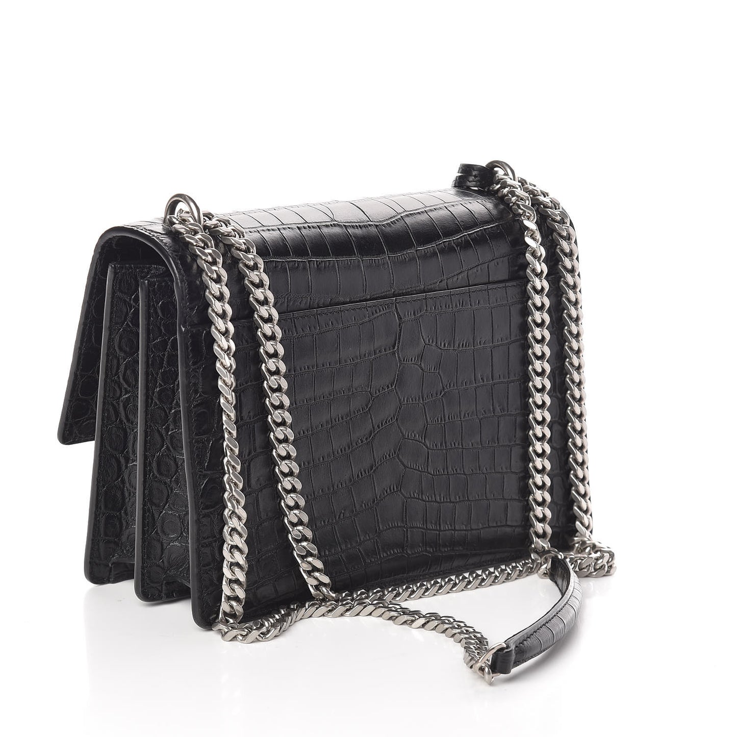Calfskin Crocodile Embossed Medium Monogram Sunset Black