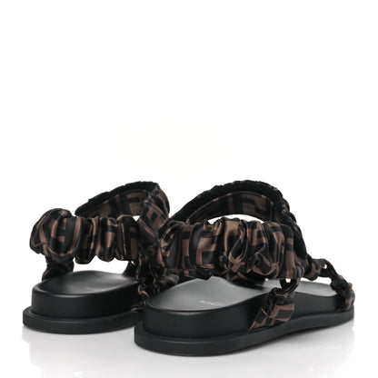 Fendi Satin FF Ruched Sandals 37 Tobacco Black 4 of 7