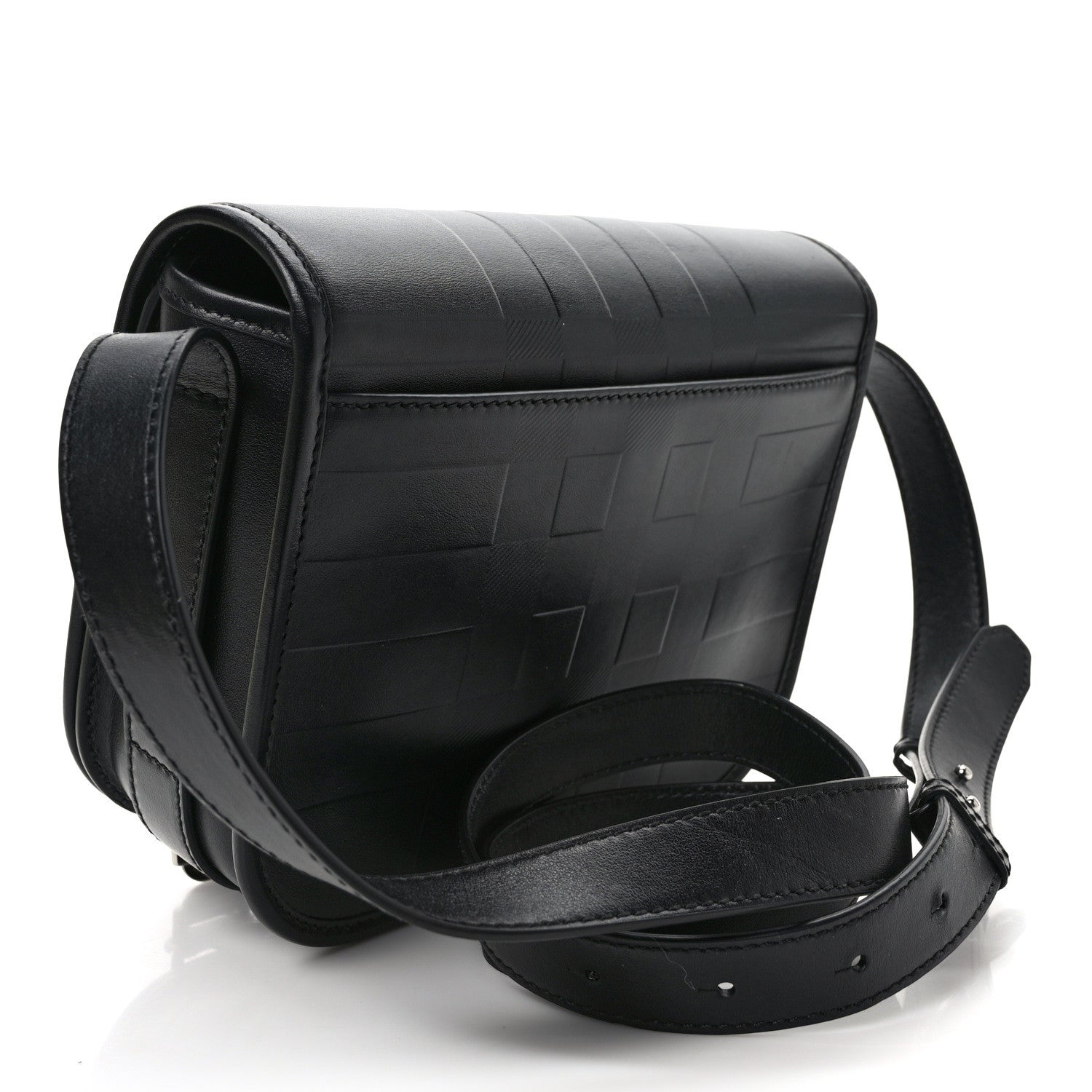 Burberry Calfskin Embossed Check Messenger Bag Black 3 of 8