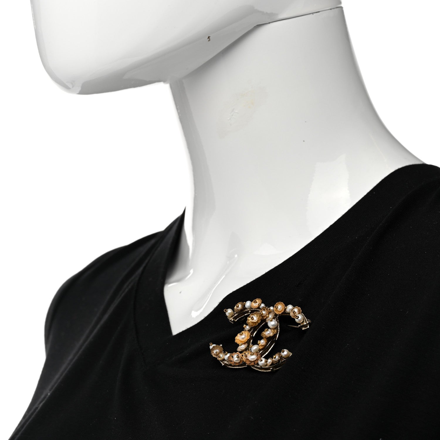 Chanel Pearl Camelia CC Brooch Gold 2 of 5
