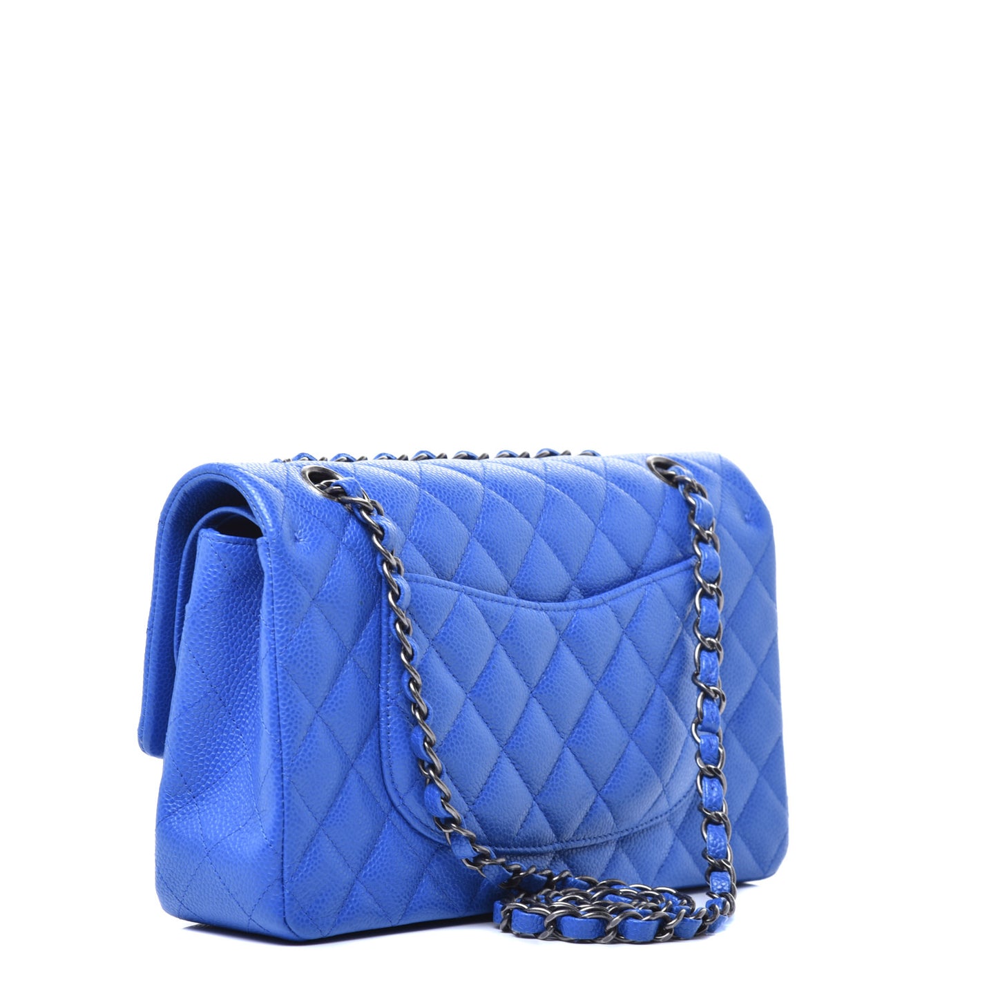 Caviar Quilted Medium Double Flap Blue