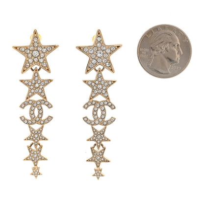 Chanel Crystal CC Star Long Drop Earrings Gold 2 of 5