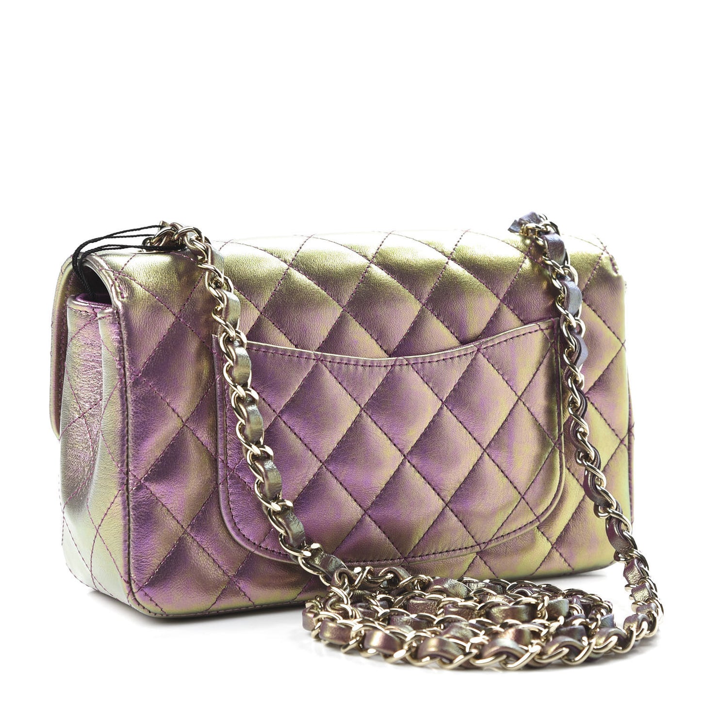 Iridescent Lambskin Quilted Mini Rectangular Flap Purple
