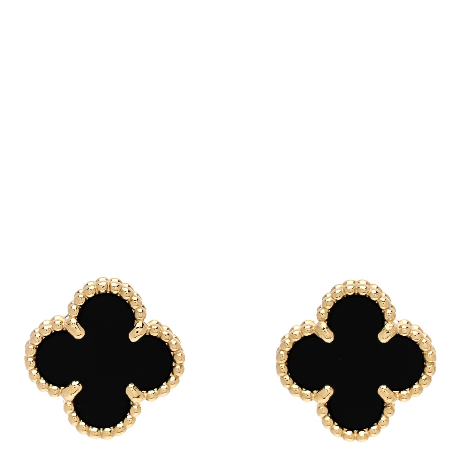 Van Cleef & Arpels 18K Yellow Gold Black Onyx Sweet Alhambra Earrings 1 of 5