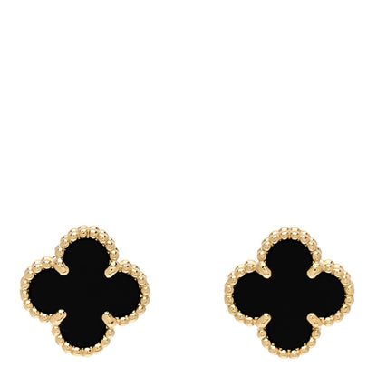 Van Cleef & Arpels 18K Yellow Gold Black Onyx Sweet Alhambra Earrings 1 of 5