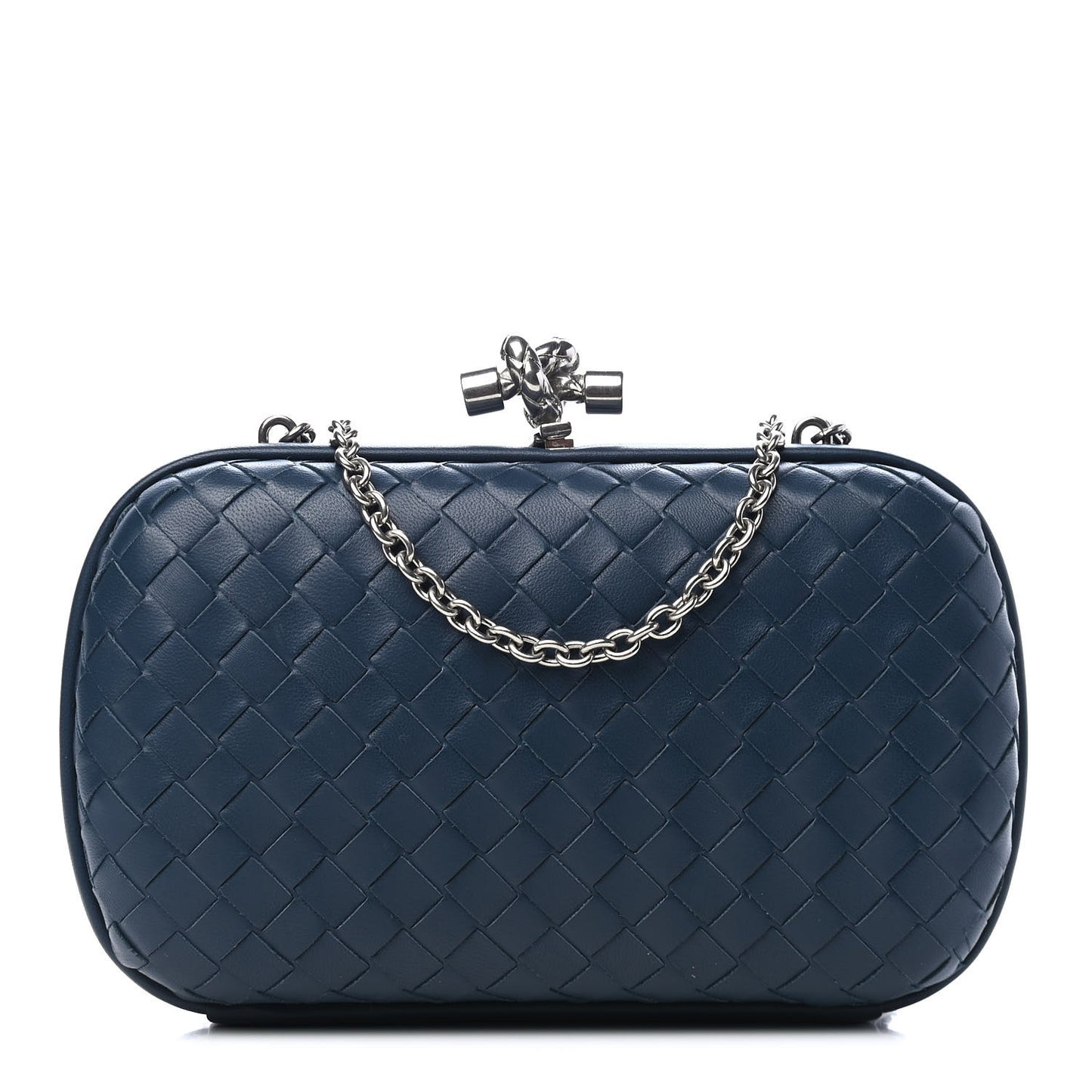 Nappa Intrecciato Chain Knot Clutch Denim