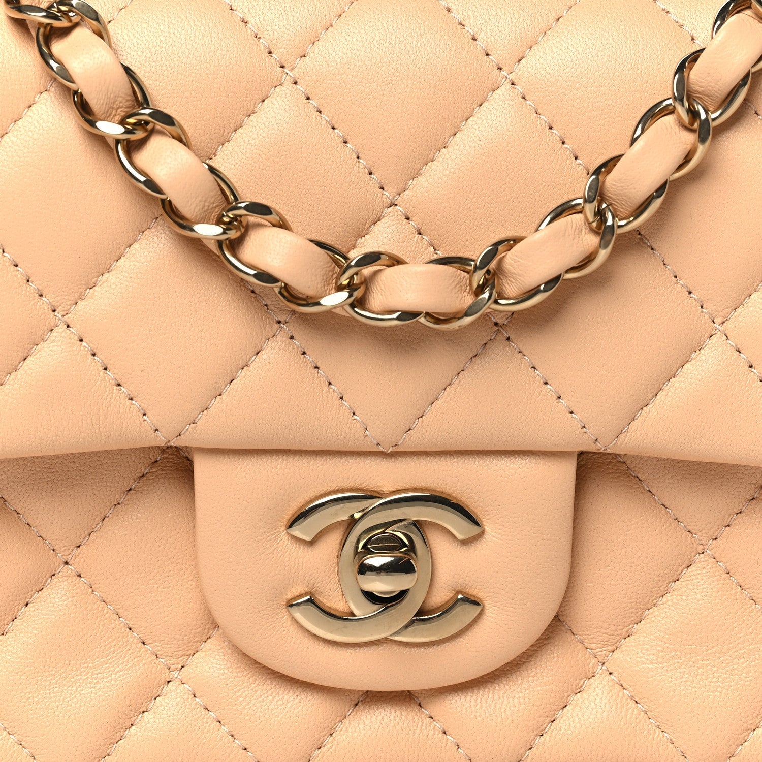 Chanel Lambskin Quilted Mini Rectangular Flap Beige 9 of 12