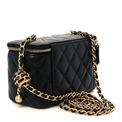 Chanel Lambskin Quilted Small Pearl Crush Vanity Case With Chain Black 3 of 12