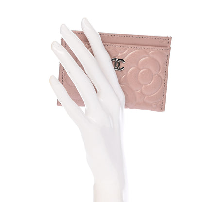 Chanel Goatskin Camellia Embossed Card Holder Light Pink 2 of 9