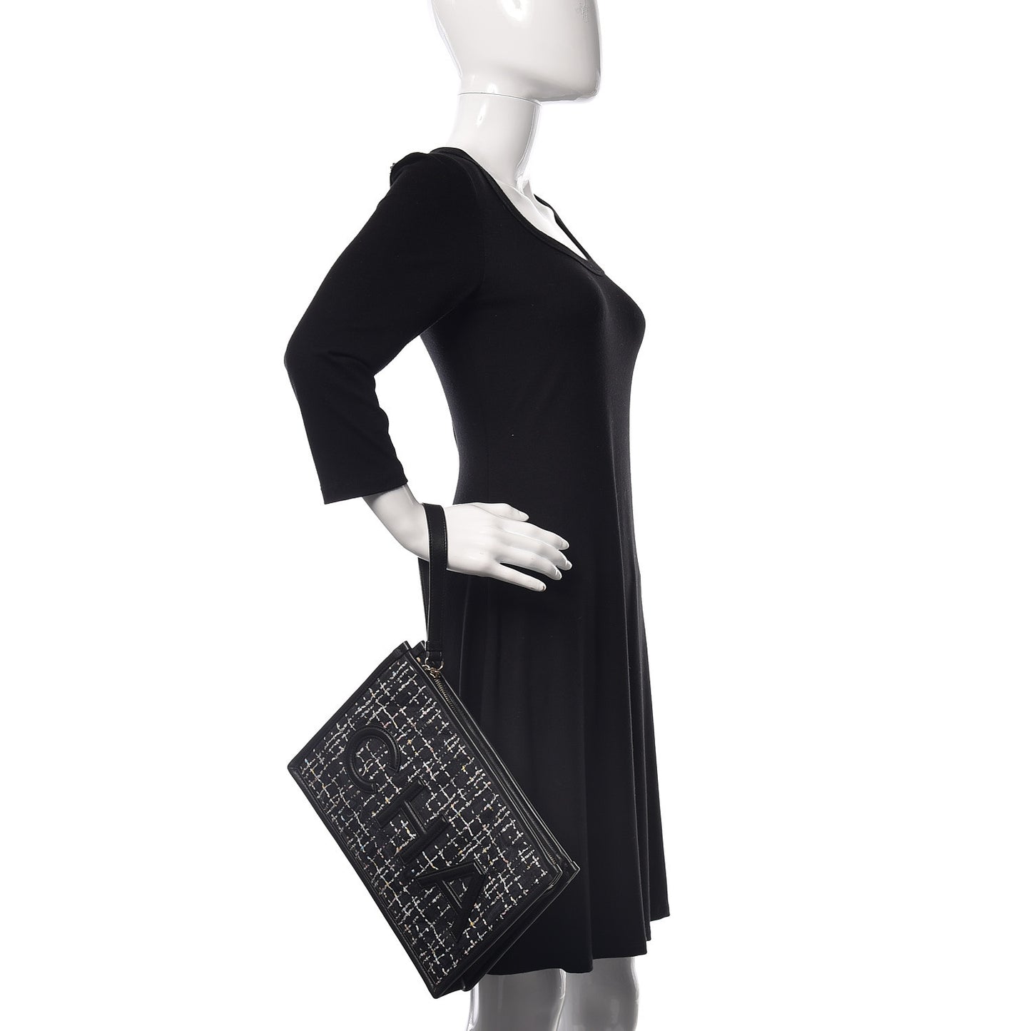 Tweed PVC Lambskin Large Pouch Black