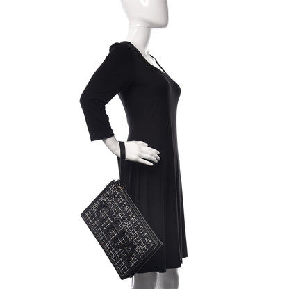 Chanel Tweed PVC Lambskin Large Pouch Black 2 of 9