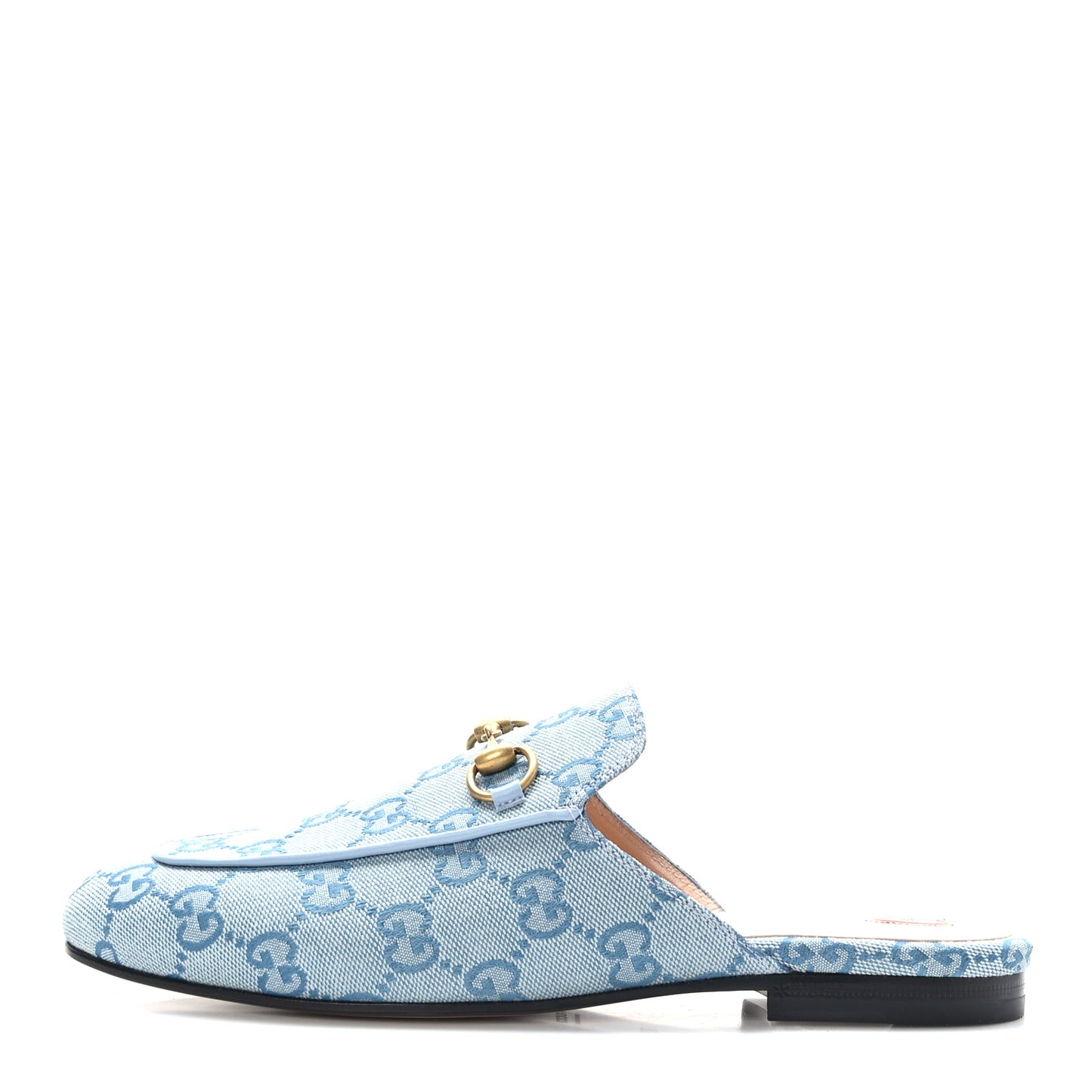 Canvas GG Monogram Nappa Womens Princetown Slippers 37 Porcelain Light Blue Dark Porcelain Light Blue