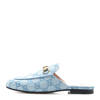 Gucci Canvas GG Monogram Nappa Womens Princetown Slippers 37 Porcelain Light Blue Dark Porcelain Light Blue 1 of 9
