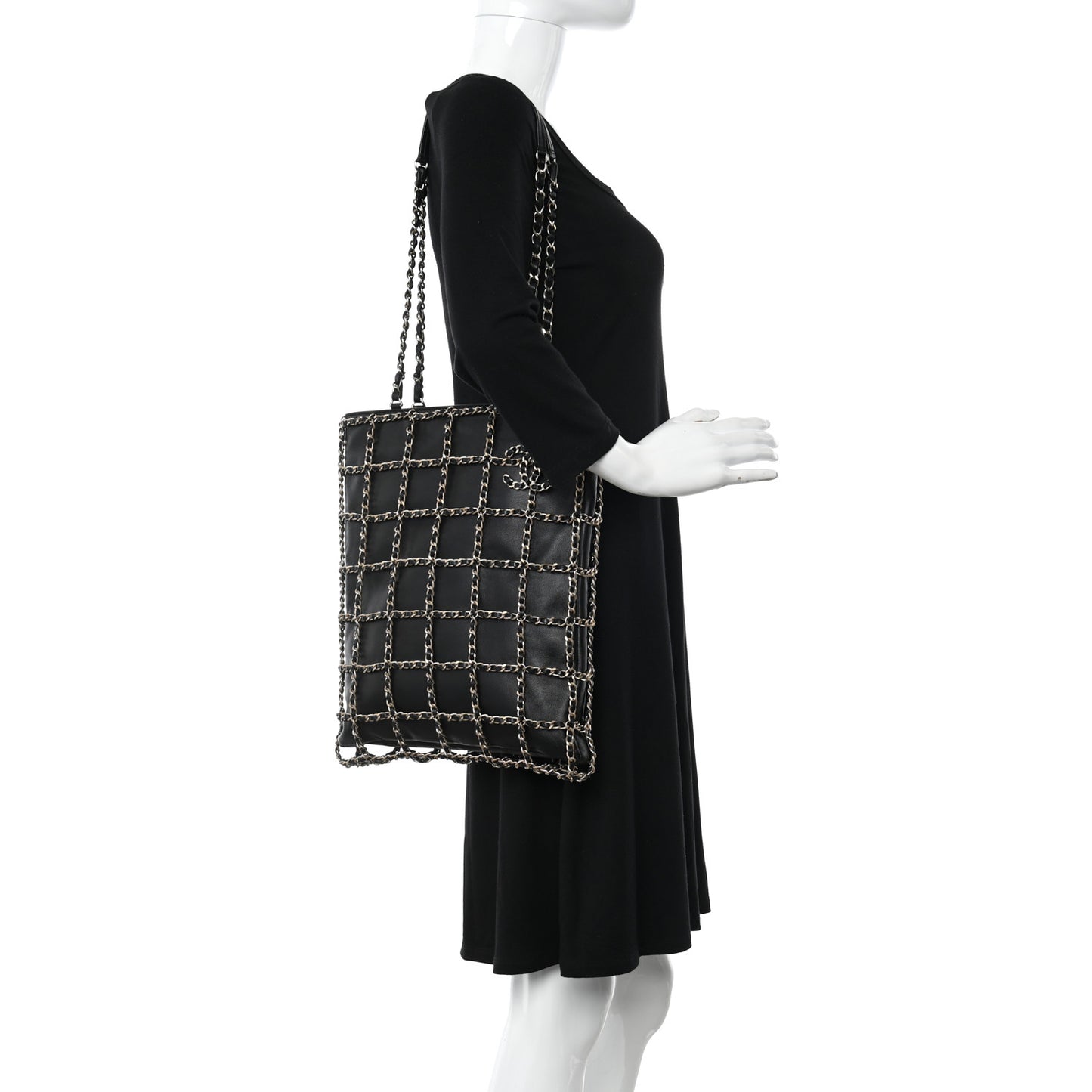 Lambskin Large Shopping Chain Tote Black