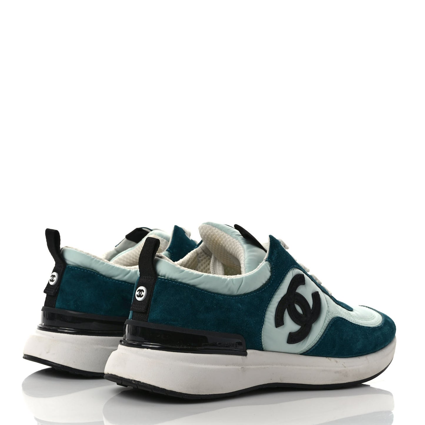 Nylon Suede Calfskin CC Sneakers 38 Green Light Green