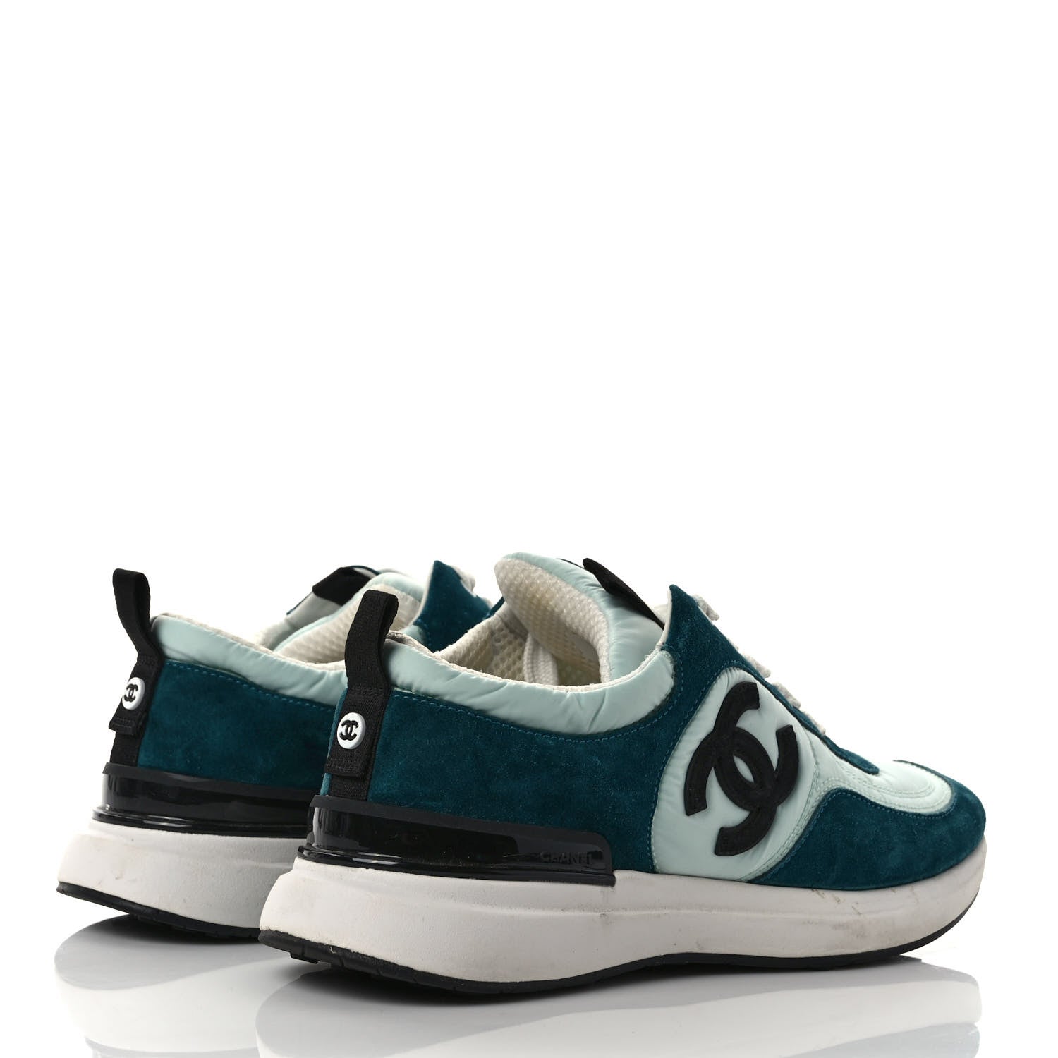 Chanel Nylon Suede Calfskin CC Sneakers 38 Green Light Green 4 of 9