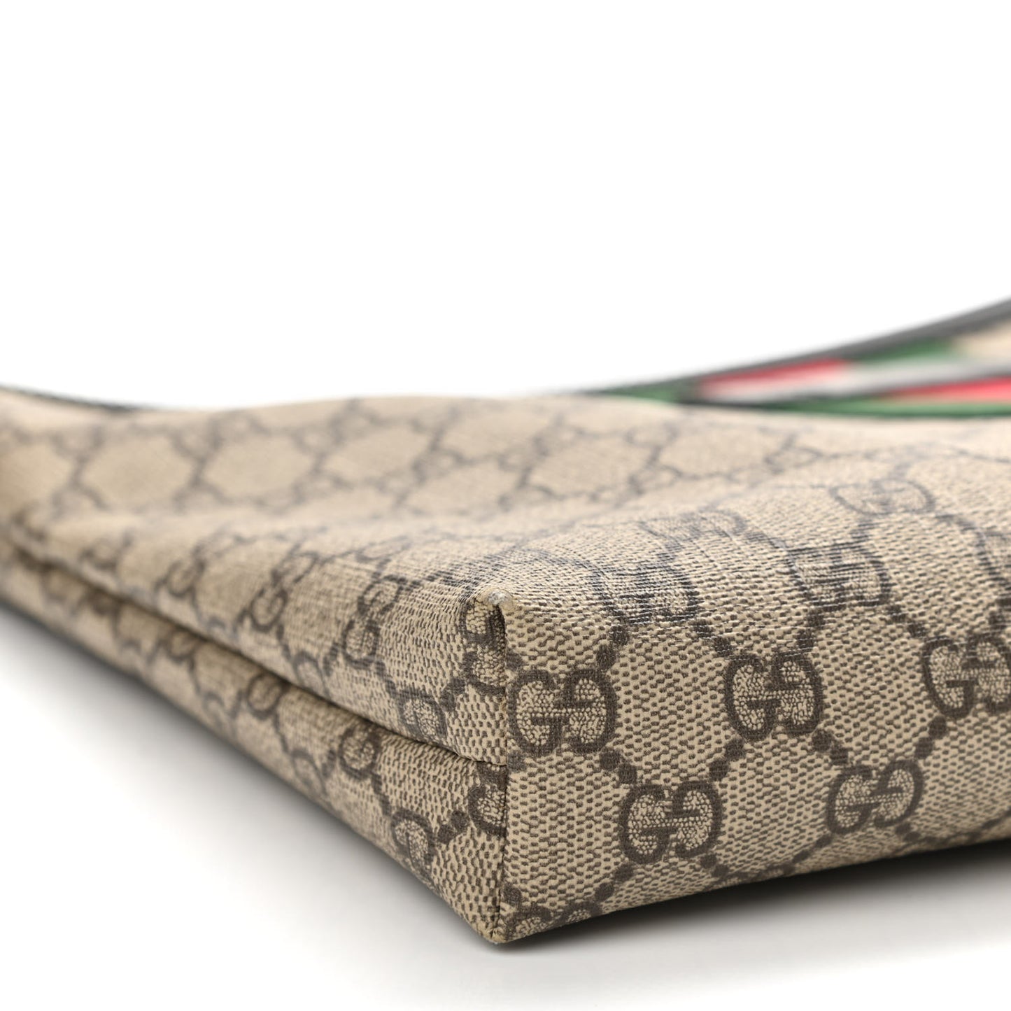 GG Supreme Monogram Calfskin Web Medium Flat Messenger Bag Beige Ebony Black