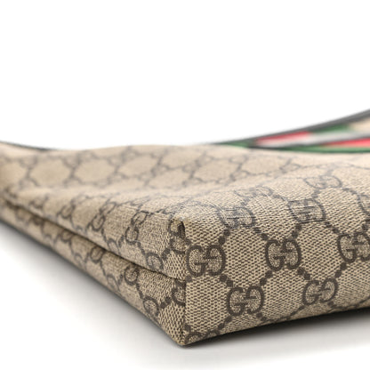 Gucci GG Supreme Monogram Calfskin Web Medium Flat Messenger Bag Beige Ebony Black 9 of 11