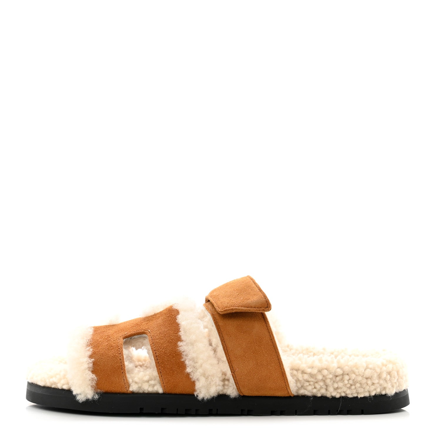 Hermes Suede Goatskin Woolskin Womens Chypre Sandals 35.5 Naturel Ecru 1 of 9