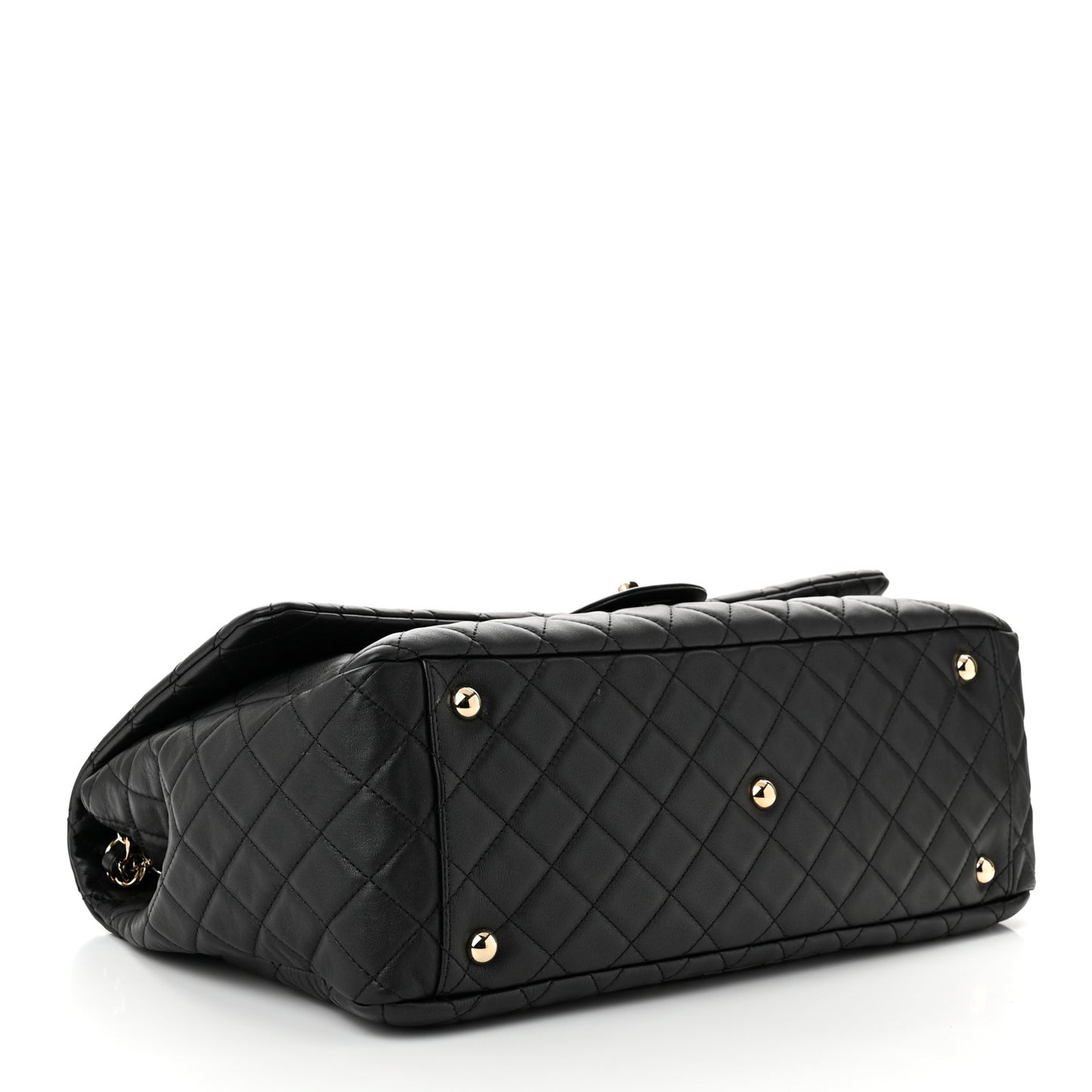 Calfskin Quilted XXL Travel Flap Bag Black