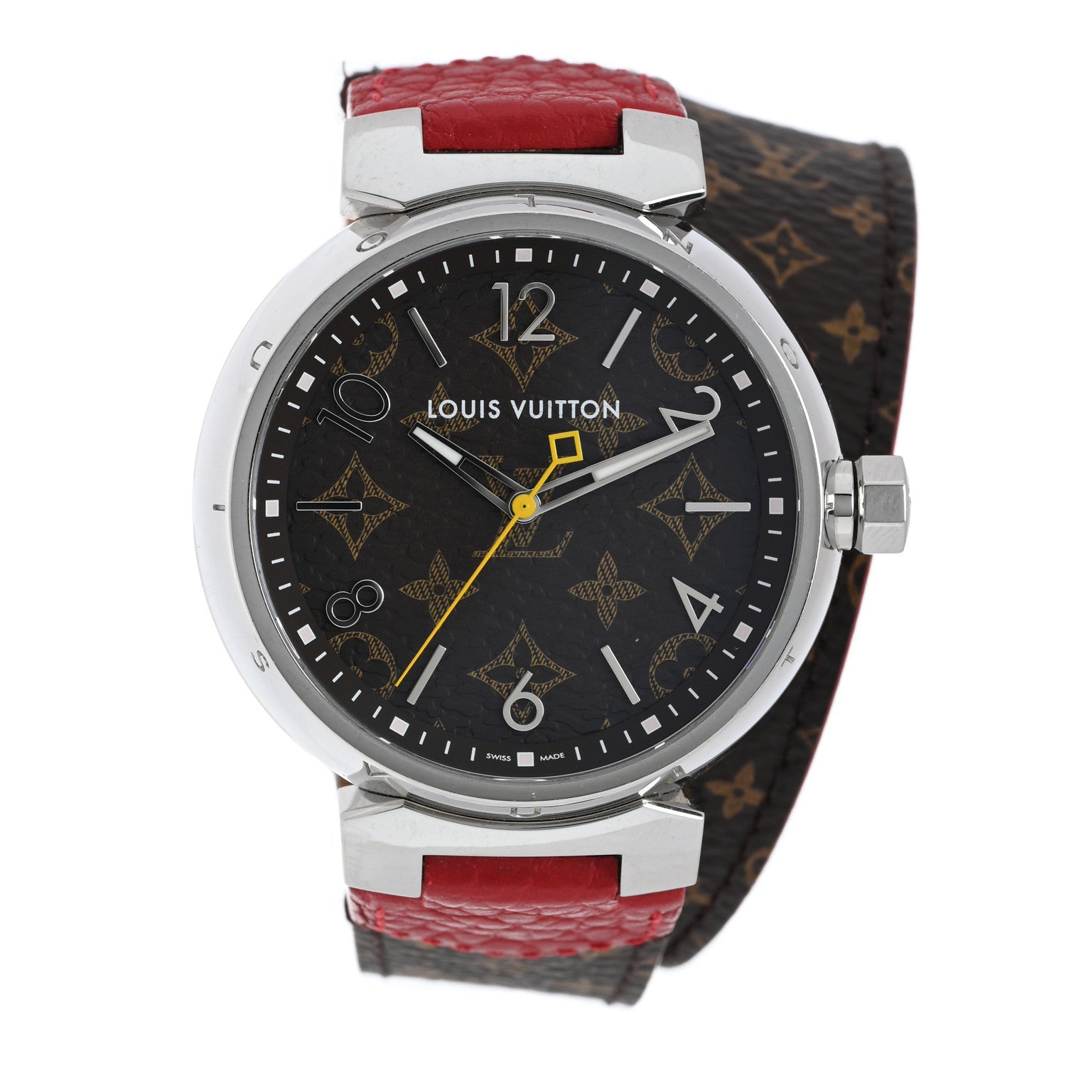 Louis Vuitton Stainless Steel Monogram 39mm Tambour Quartz Watch Brown 1 of 5