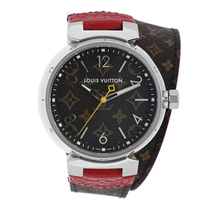 Louis Vuitton Stainless Steel Monogram 39mm Tambour Quartz Watch Brown 1 of 5