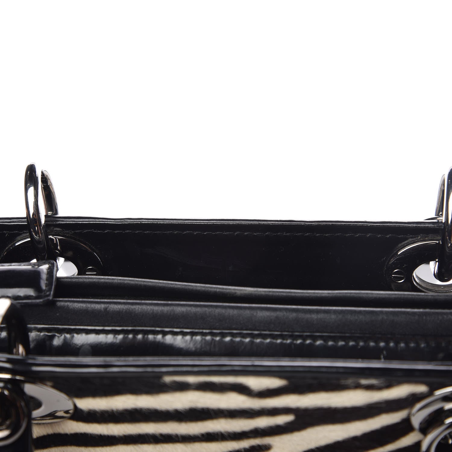 Christian Dior Vintage Patent Pony Hair Zebra Print Medium Lady Dior Black 10 of 14