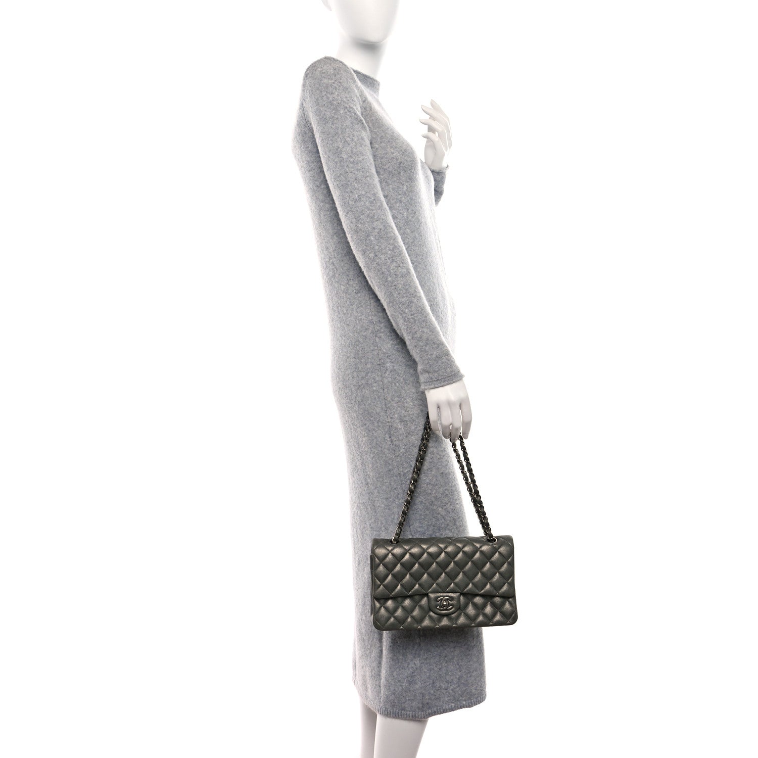 Chanel Iridescent Lambskin Quilted Medium Double Flap Charcoal Grey 2 of 11