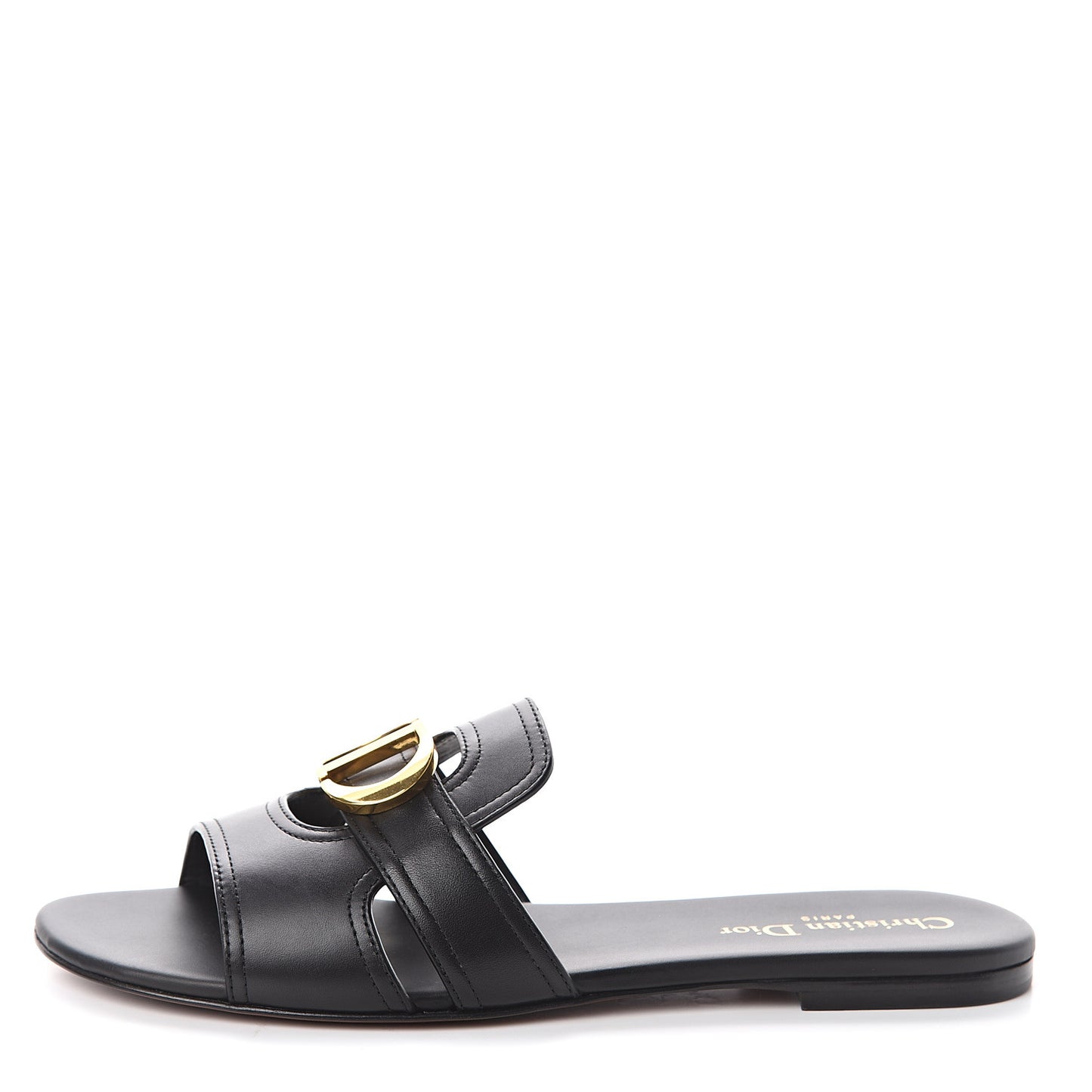 Calfskin 30 Montaigne Flat Slide Sandals 39.5 Black